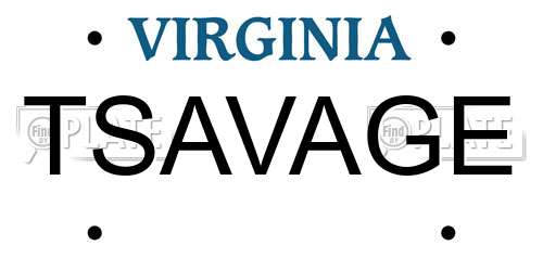 TSAVAGE Virginia License Plate