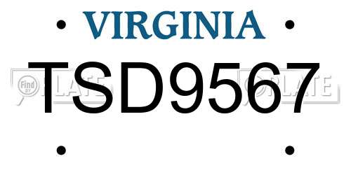 TSD9567 Virginia License Plate