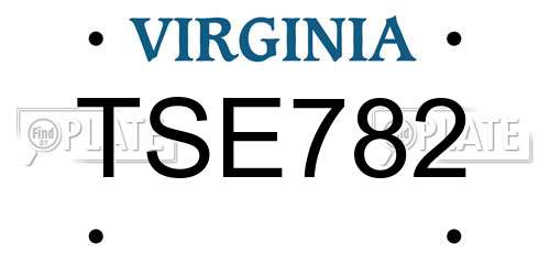 TSE782 Virginia License Plate