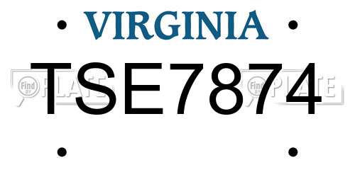 TSE7874 Virginia License Plate