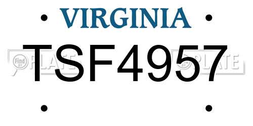 TSF4957 Virginia License Plate