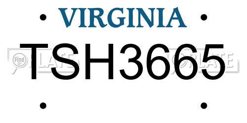 TSH3665 Virginia License Plate
