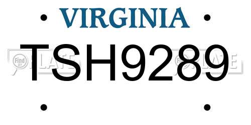 TSH9289 Virginia License Plate