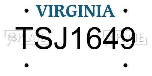 TSJ1649 Virginia License Plate