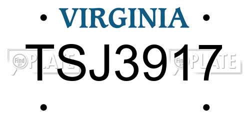 TSJ3917 Virginia License Plate