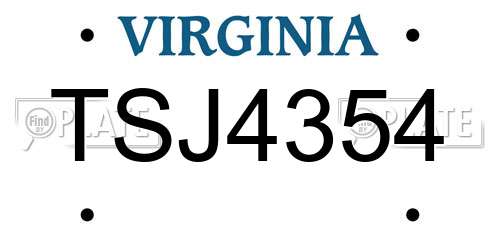 TSJ4354 Virginia License Plate