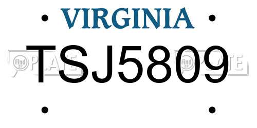 TSJ5809 Virginia License Plate