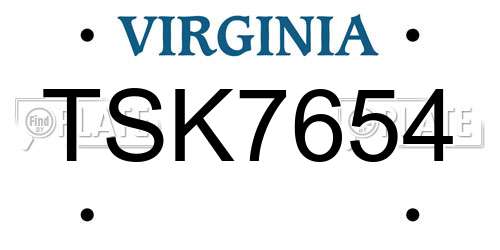 TSK7654 Virginia License Plate