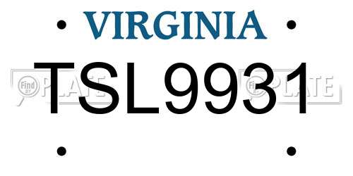 TSL9931 Virginia License Plate