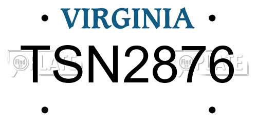 TSN2876 Virginia License Plate