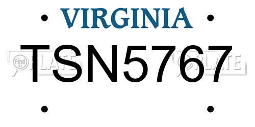 TSN5767 Virginia License Plate