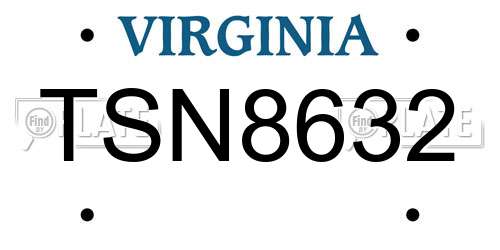 TSN8632 Virginia License Plate