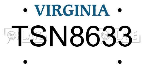 TSN8633 Virginia License Plate