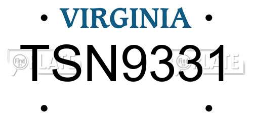 TSN9331 Virginia License Plate