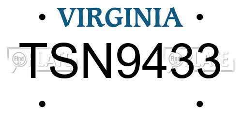 TSN9433 Virginia License Plate