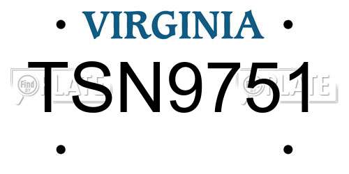 TSN9751 Virginia License Plate