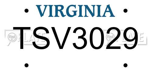TSV3029 Virginia License Plate
