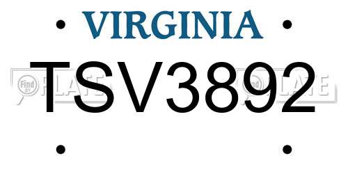 TSV3892 Virginia License Plate