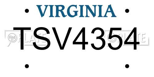 TSV4354 Virginia License Plate