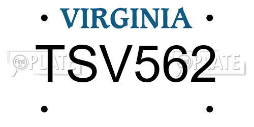 TSV562 Virginia License Plate