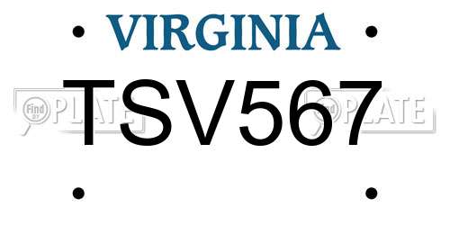 TSV567 Virginia License Plate