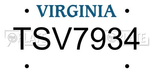 TSV7934 Virginia License Plate
