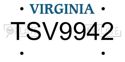 TSV9942 Virginia License Plate