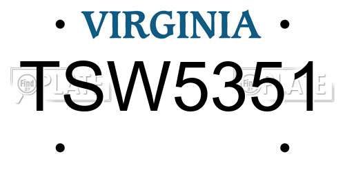 TSW5351 Virginia License Plate