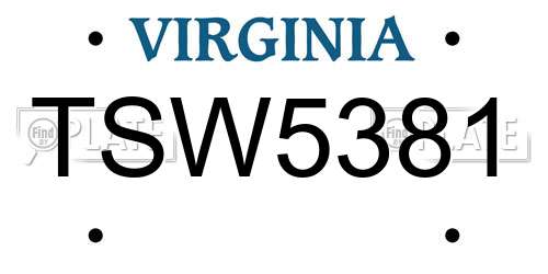 TSW5381 Virginia License Plate