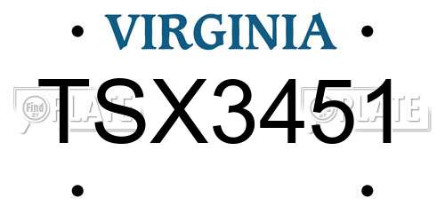 TSX3451 Virginia License Plate