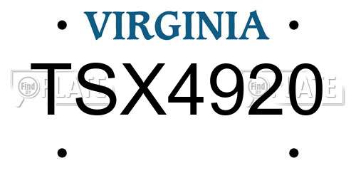 TSX4920 Virginia License Plate