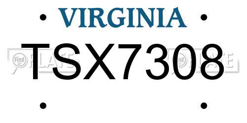 TSX7308 Virginia License Plate