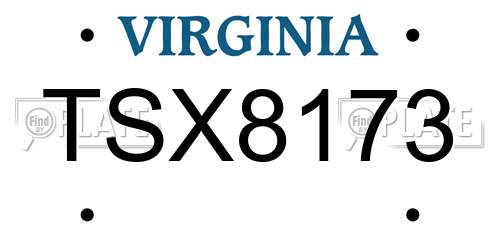 TSX8173 Virginia License Plate