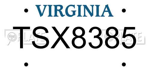 TSX8385 Virginia License Plate
