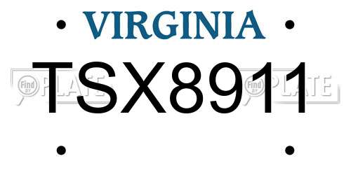 TSX8911 Virginia License Plate