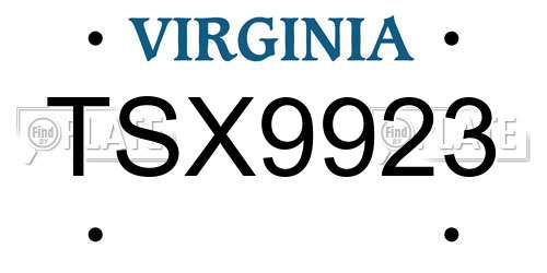 TSX9923 Virginia License Plate