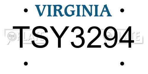 TSY3294 Virginia License Plate