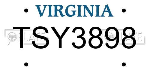 TSY3898 Virginia License Plate