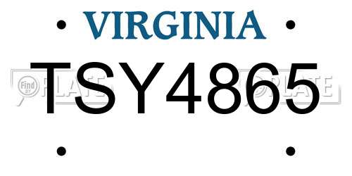 TSY4865 Virginia License Plate