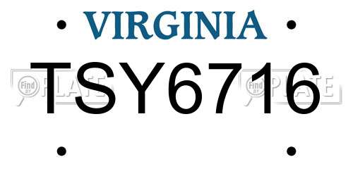 TSY6716 Virginia License Plate