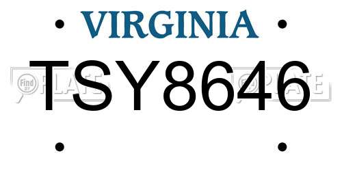 TSY8646 Virginia License Plate