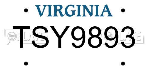 TSY9893 Virginia License Plate