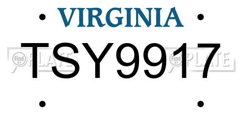 TSY9917 Virginia License Plate