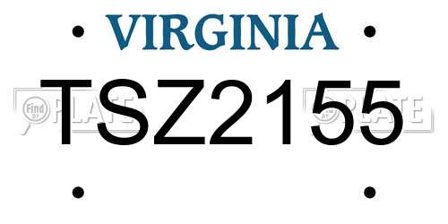 TSZ2155 Virginia License Plate