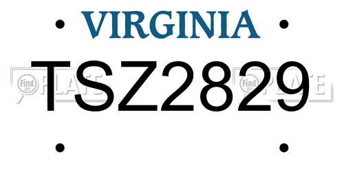 TSZ2829 Virginia License Plate