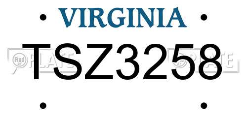 TSZ3258 Virginia License Plate