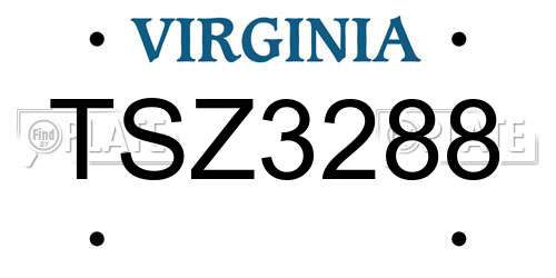 TSZ3288 Virginia License Plate