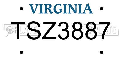 TSZ3887 Virginia License Plate