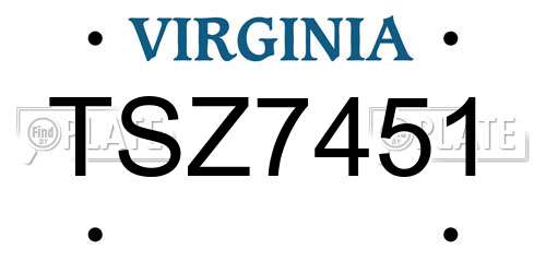 TSZ7451 Virginia License Plate