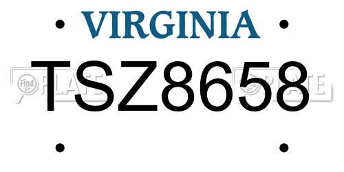 TSZ8658 Virginia License Plate